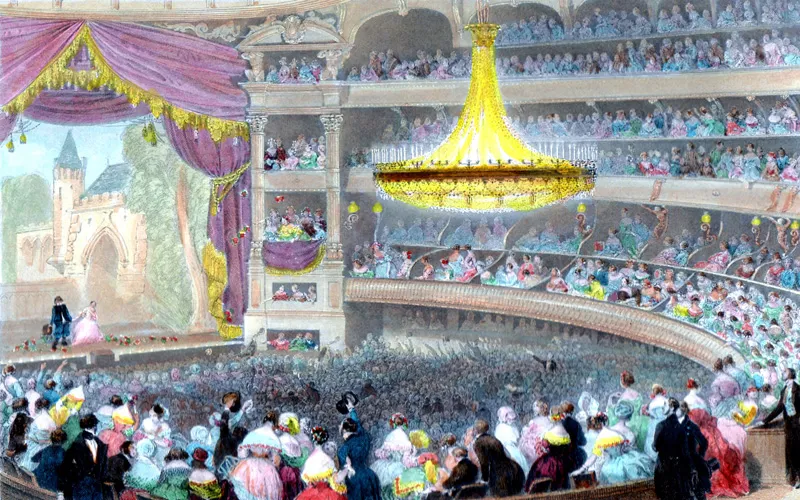 イタリア劇場内部～出演者への喝采～（1842）E.ラミによるリトグラフ